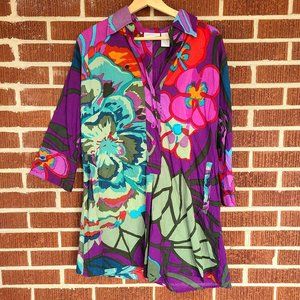 100% cotton soft surroundings vibrant floral collared tunic